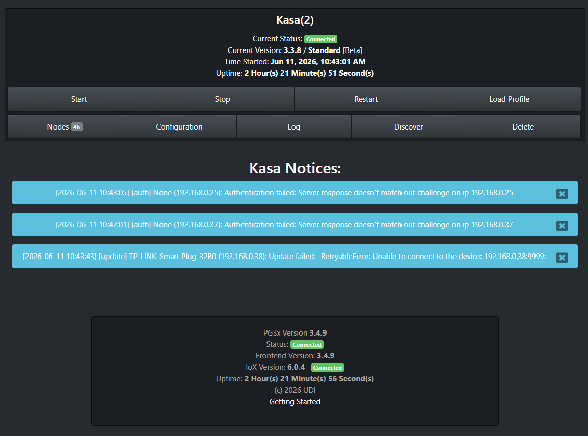 Kasa 3.3.8 + eISY 6.0.4 - 3 Devices get errors.
