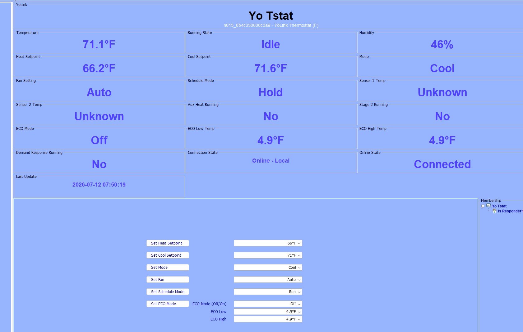 Yolink Tstat readings