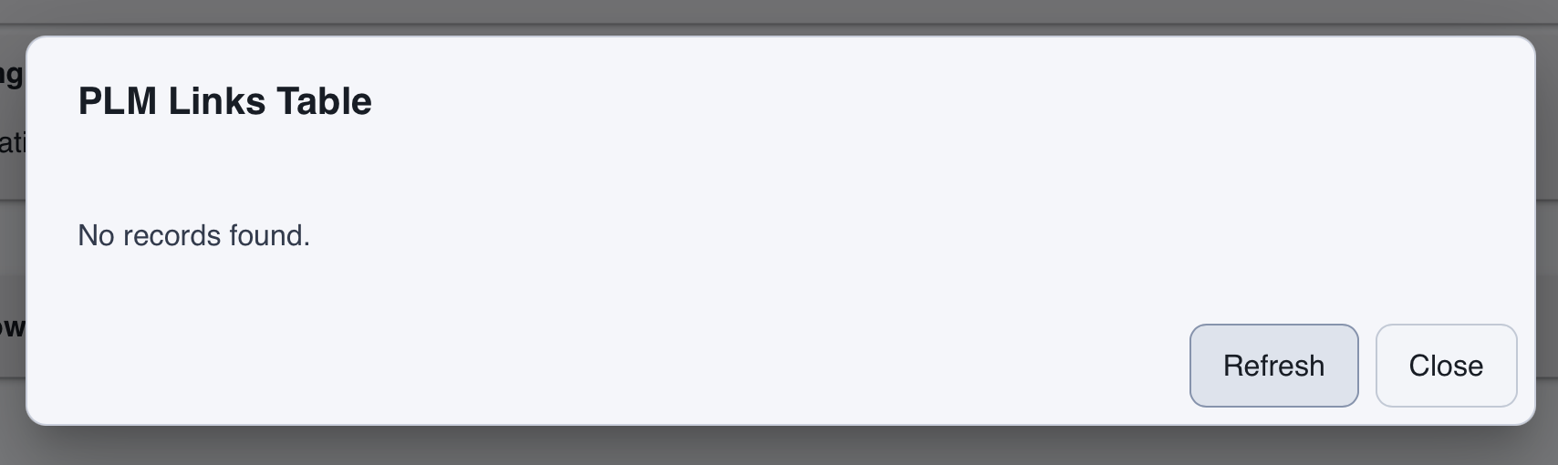 Show PLM Links Table not showing any data