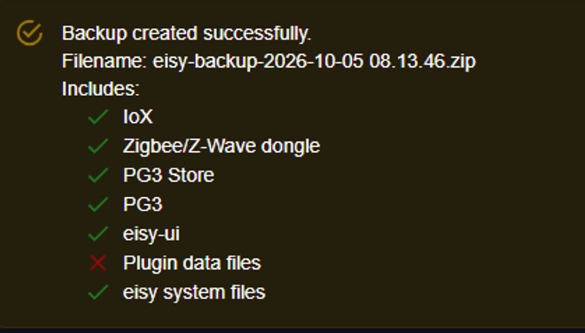 eisy.local Backup error "Plugin data files"
